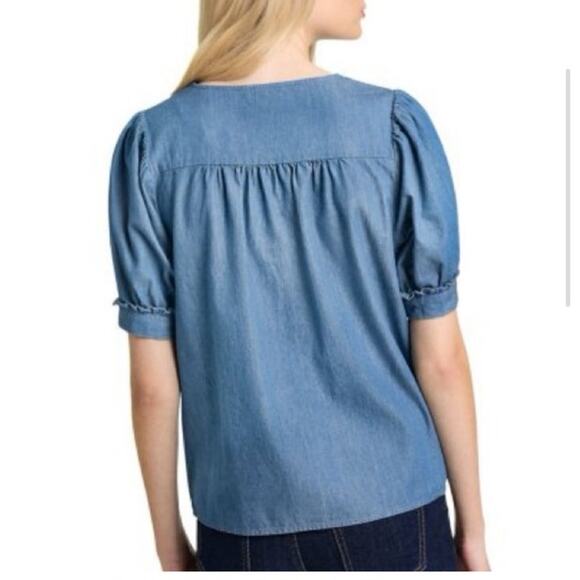 NWT Draper James V-Neck Puff Sleeve Chambray Top Shirt XXL - Picture 3 of 10